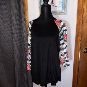 Black Raglan Floral Sleeve Women’s Top